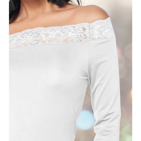 Tops White Women Large Blouse Off-The-Shoulder Lace Top - Picture 1 of 7